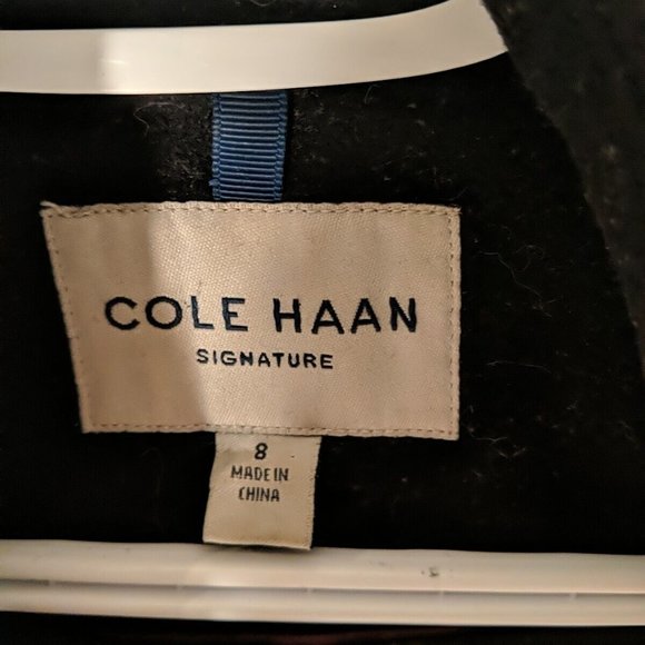 Cole Haan Wool Coat, Trench Long Pea Car Outerwear Black size 8 women's snap - Picture 9 of 13
